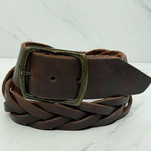 Brown braided woven thick leather belt size small 32 Like New!
